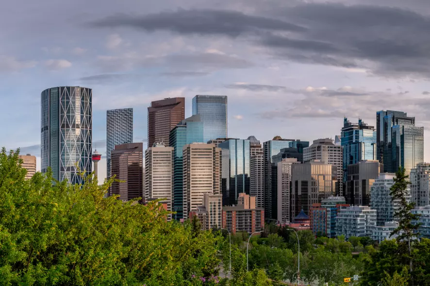 Calgary downtown skyline looking over the river