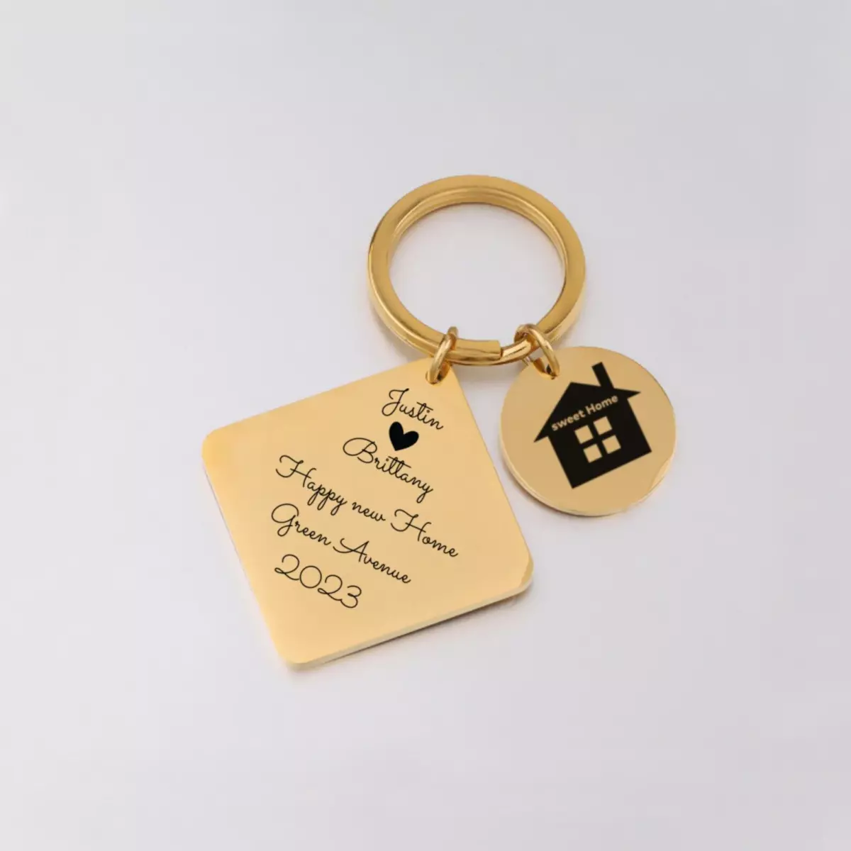 Engraved welcome home keychain from Etsy