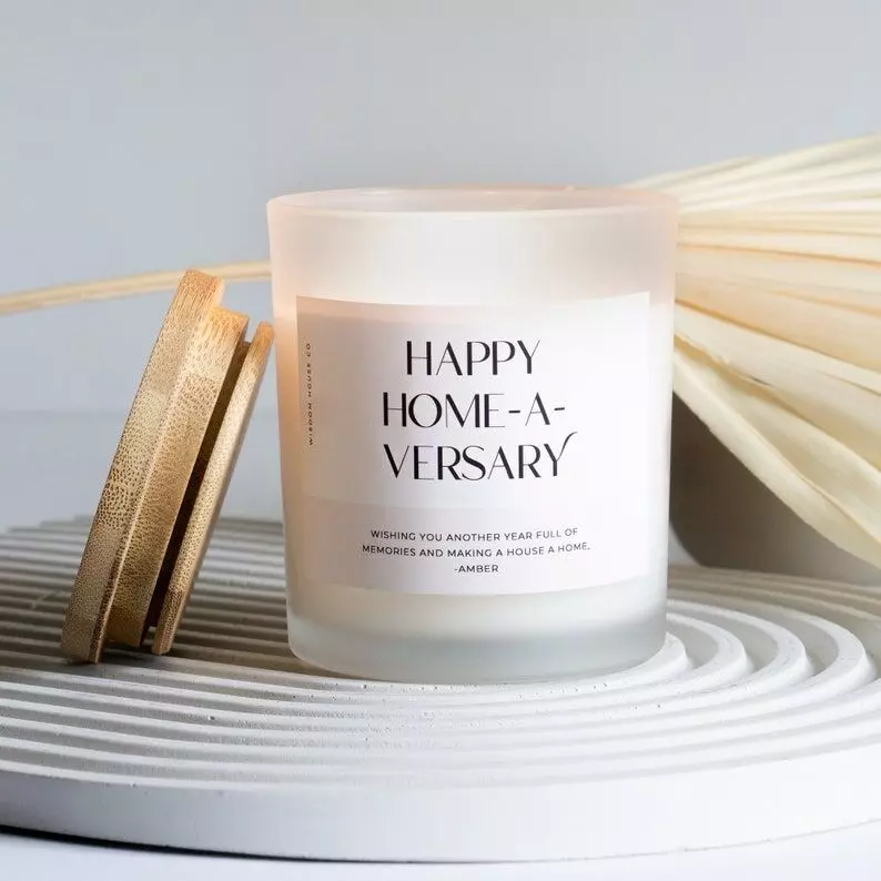 Home-A-Versary candle from Etsy