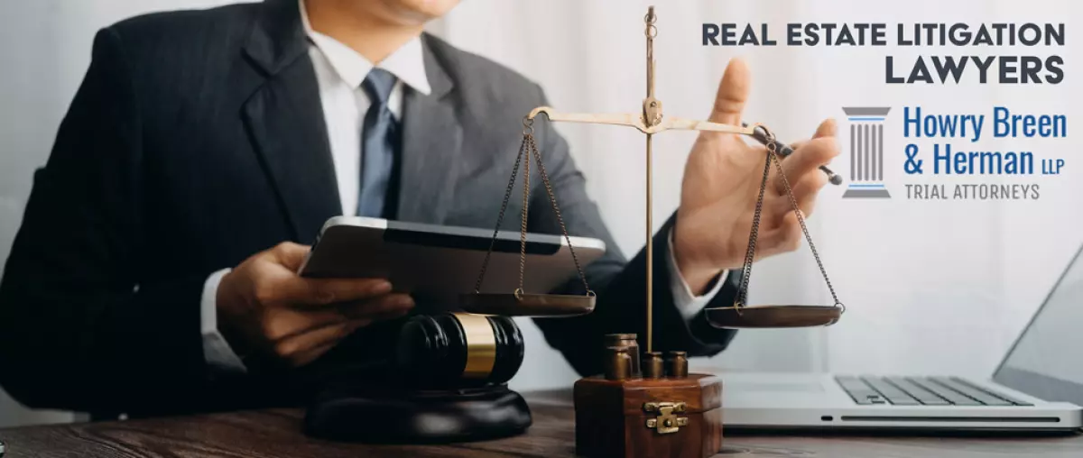 A lawyer with text: real estate lawyers.