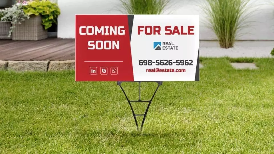 Rectangle real estate for sale sign with large graphics