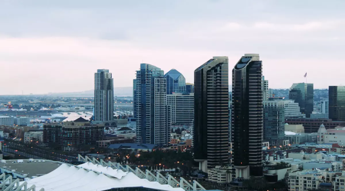 Aerial shot downtown skyline