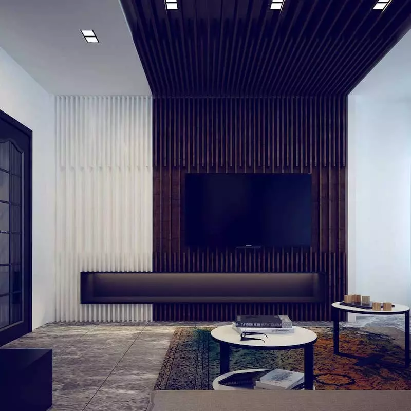 Living Room Wood Slat Wall