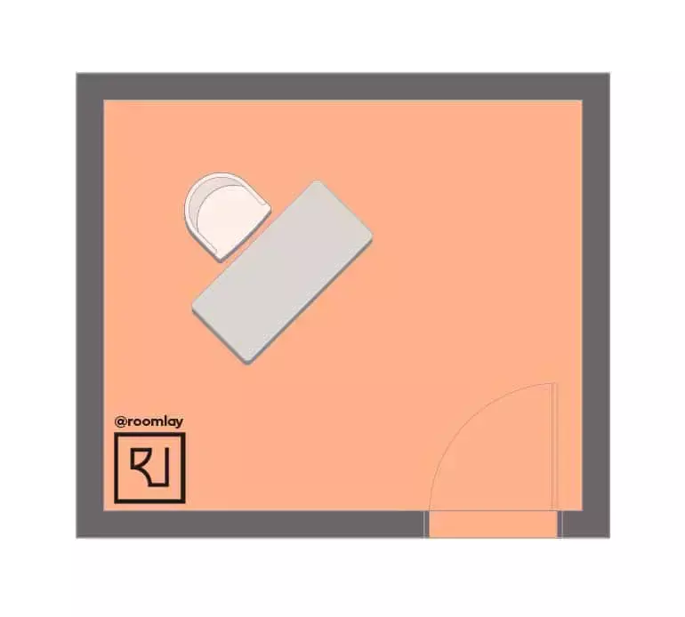 Home office floor plan, an example of desk placement according to Feng Shui rules.