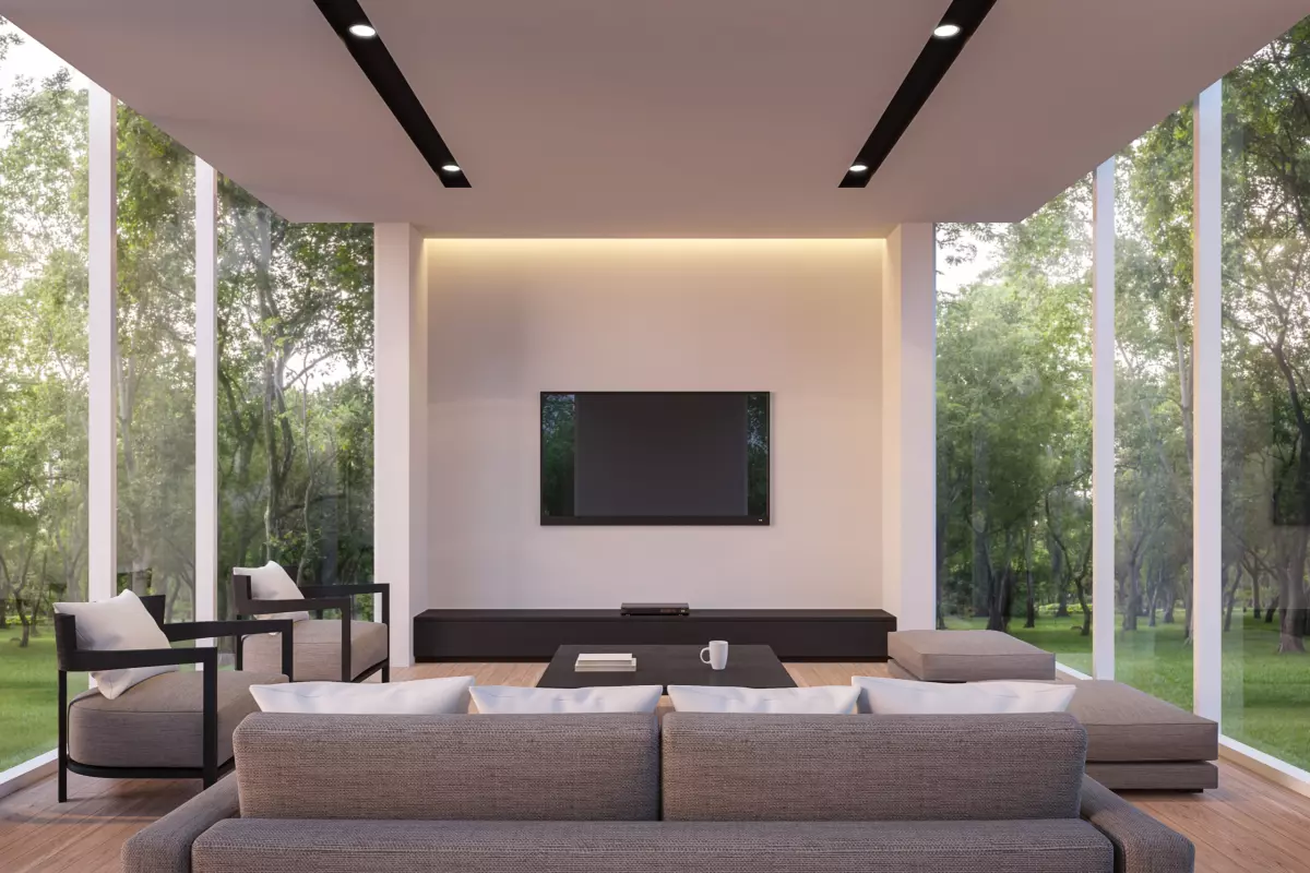 Modern home cinema in garden room