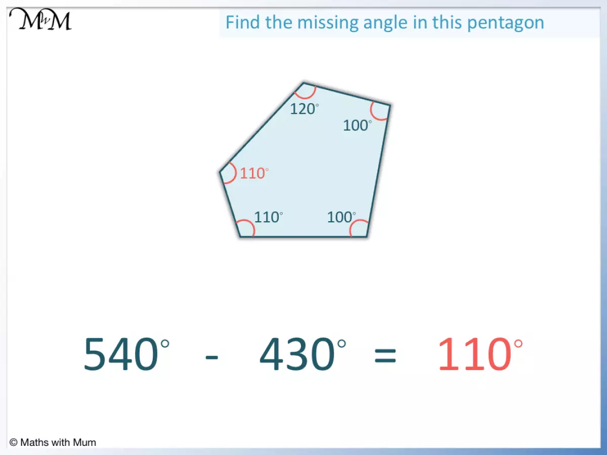 how to find a missing angle in a pentagon example