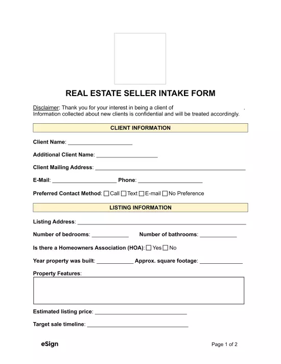 Real Estate Seller Intake Form