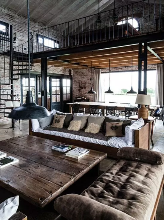 High Ceilings in an Open Industrial Living Room