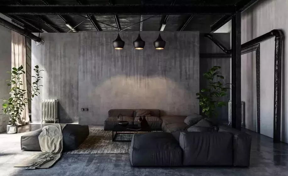 Floor to Ceiling Windows Industrial Living room loft