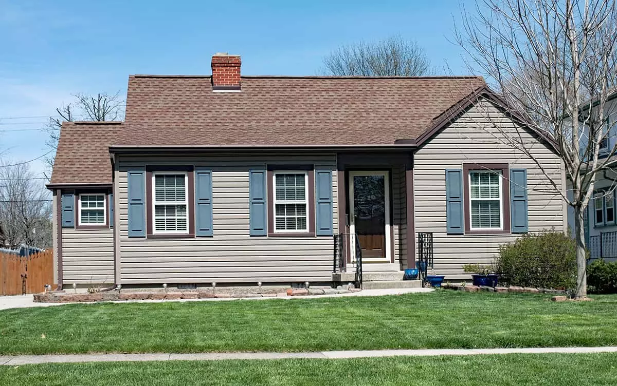 Gray with Blue Shutters