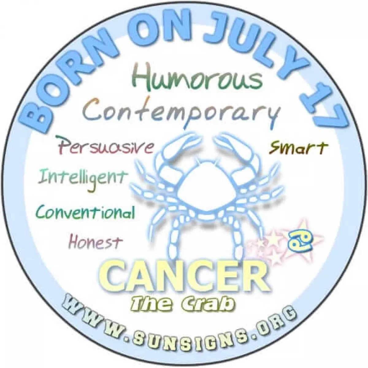 IF YOUR BIRTHDAY IS JULY 17, the Cancer Birthday Analysis reports that you are all-around intelligent people.