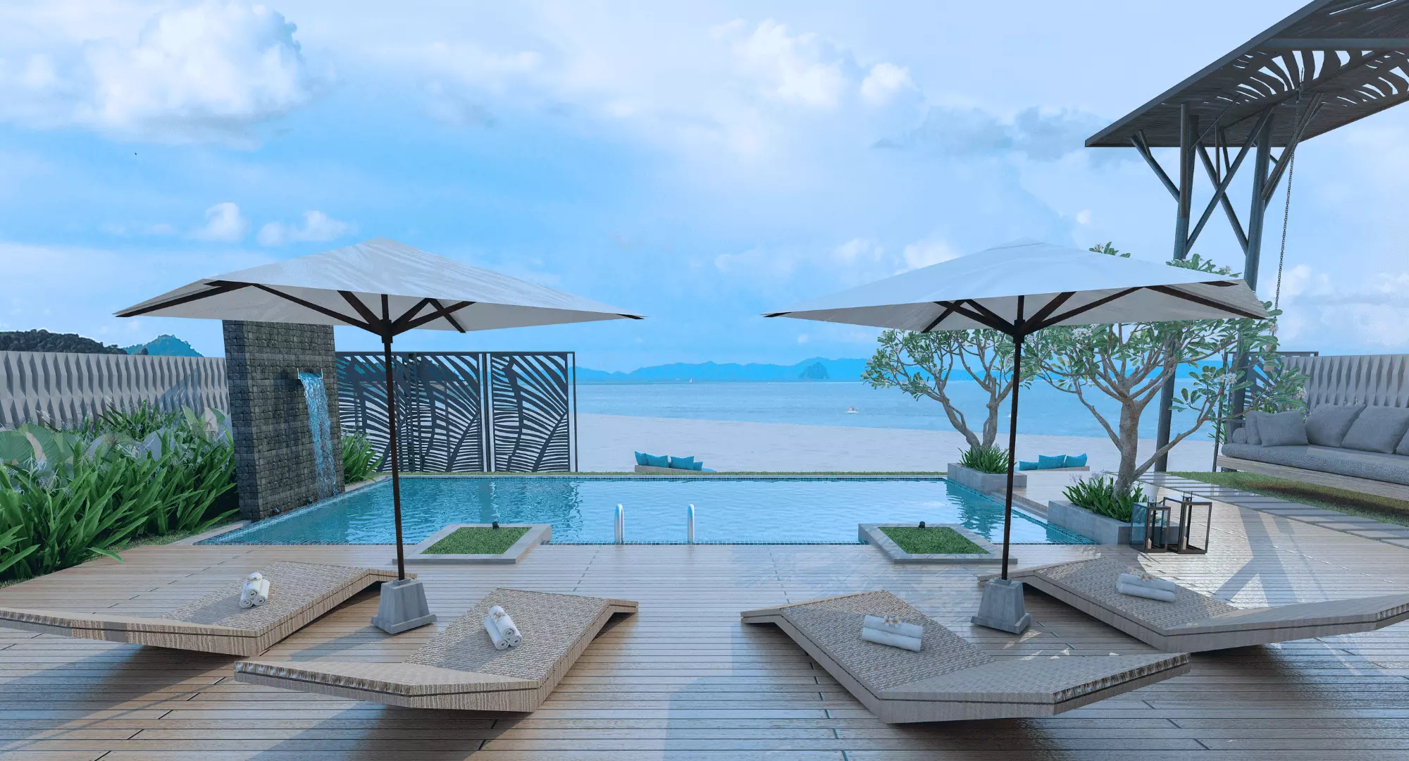 Pool in terrace at a beach house