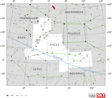 The constellation Pisces as it can be seen by naked eye