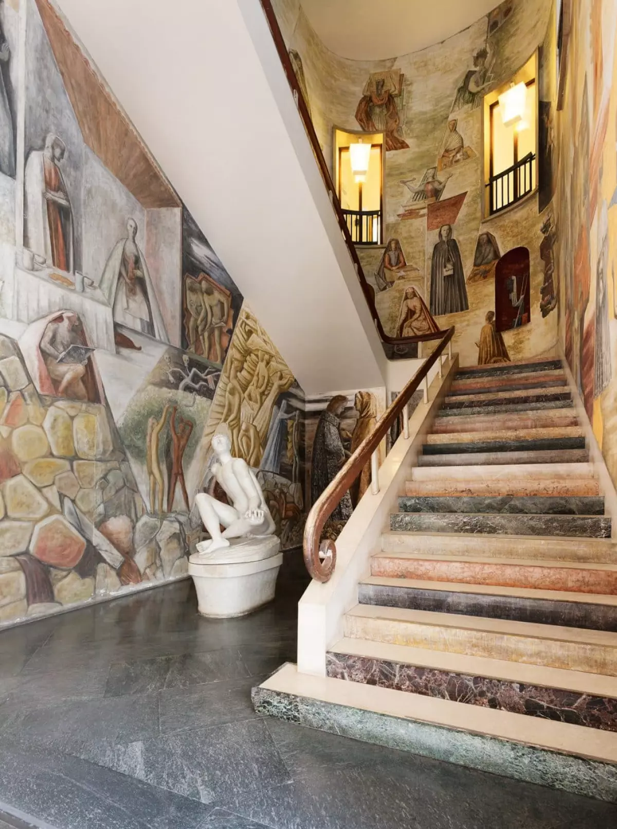 An image of the main staircase at the Palazzo del Bo, from the book Gio Ponti