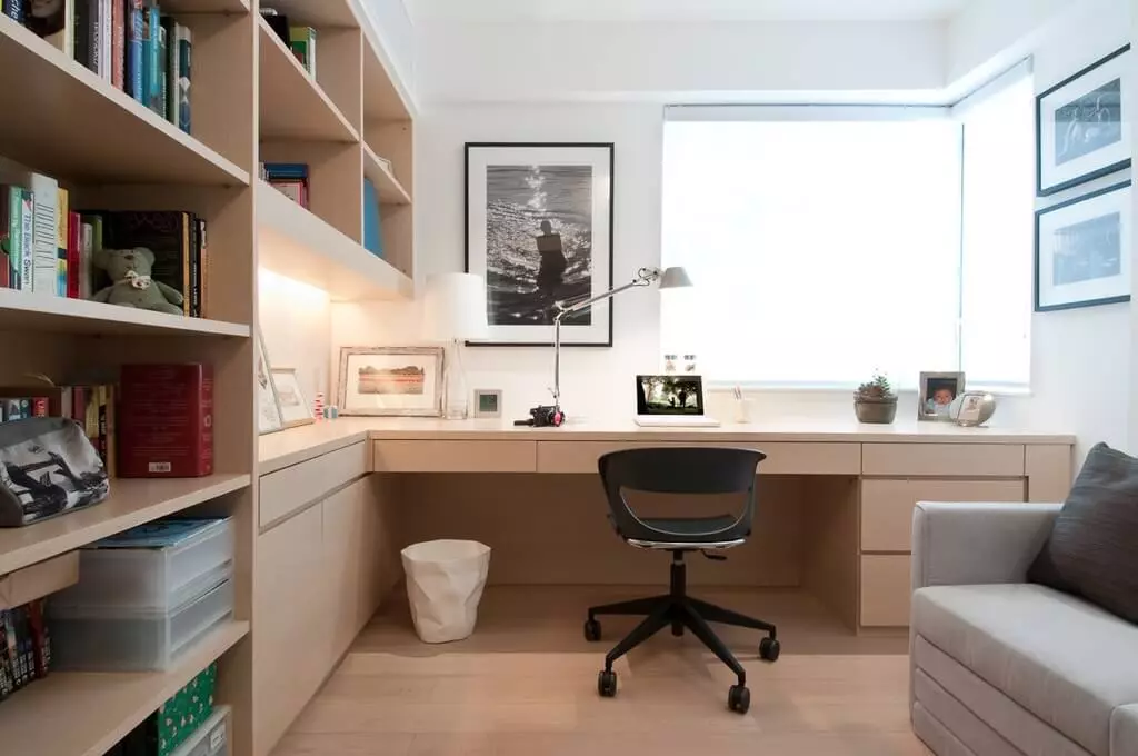 A room with a desk and a chair