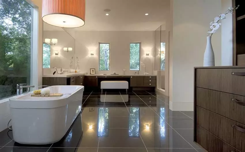 Modern bathroom with gold mosaic tile