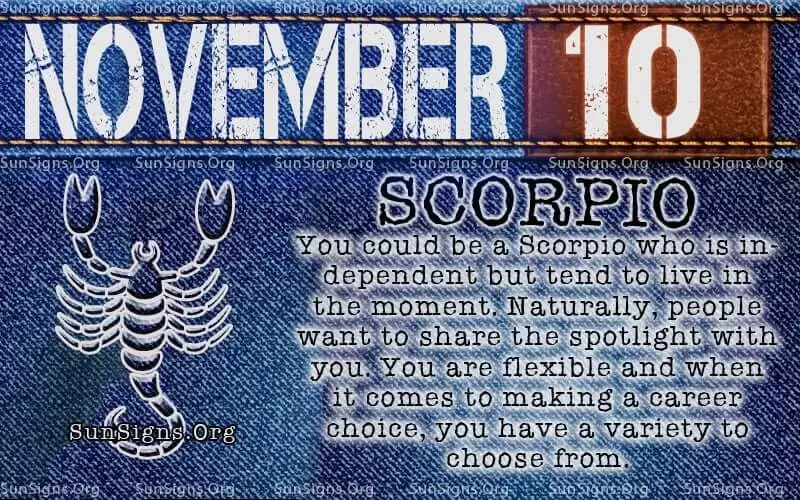 November 10 Scorpio birthday calendar