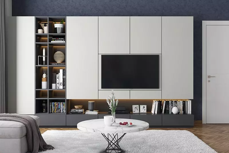 Simple TV showcase designs for hall and studio apartments