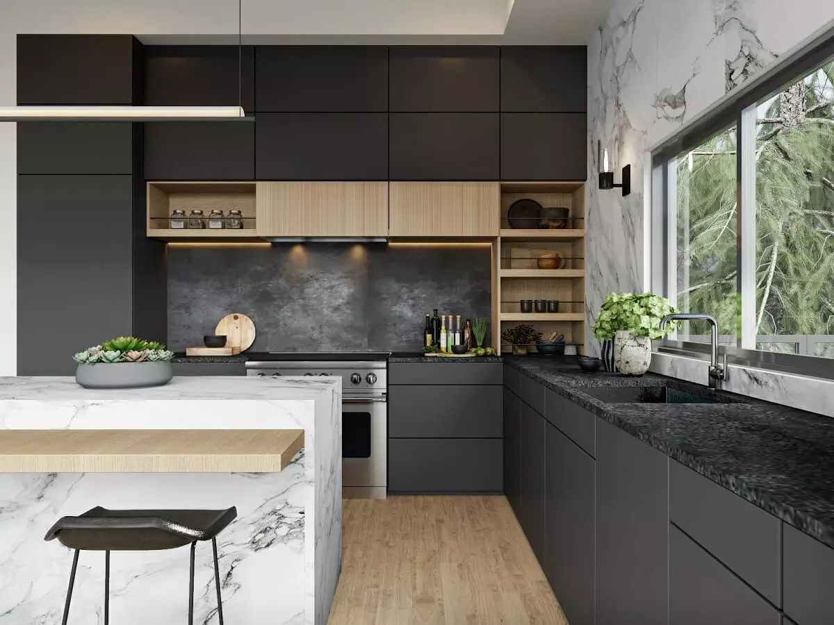 Black bespoke kitchen interior design by Decorilla designer, Shasta P.