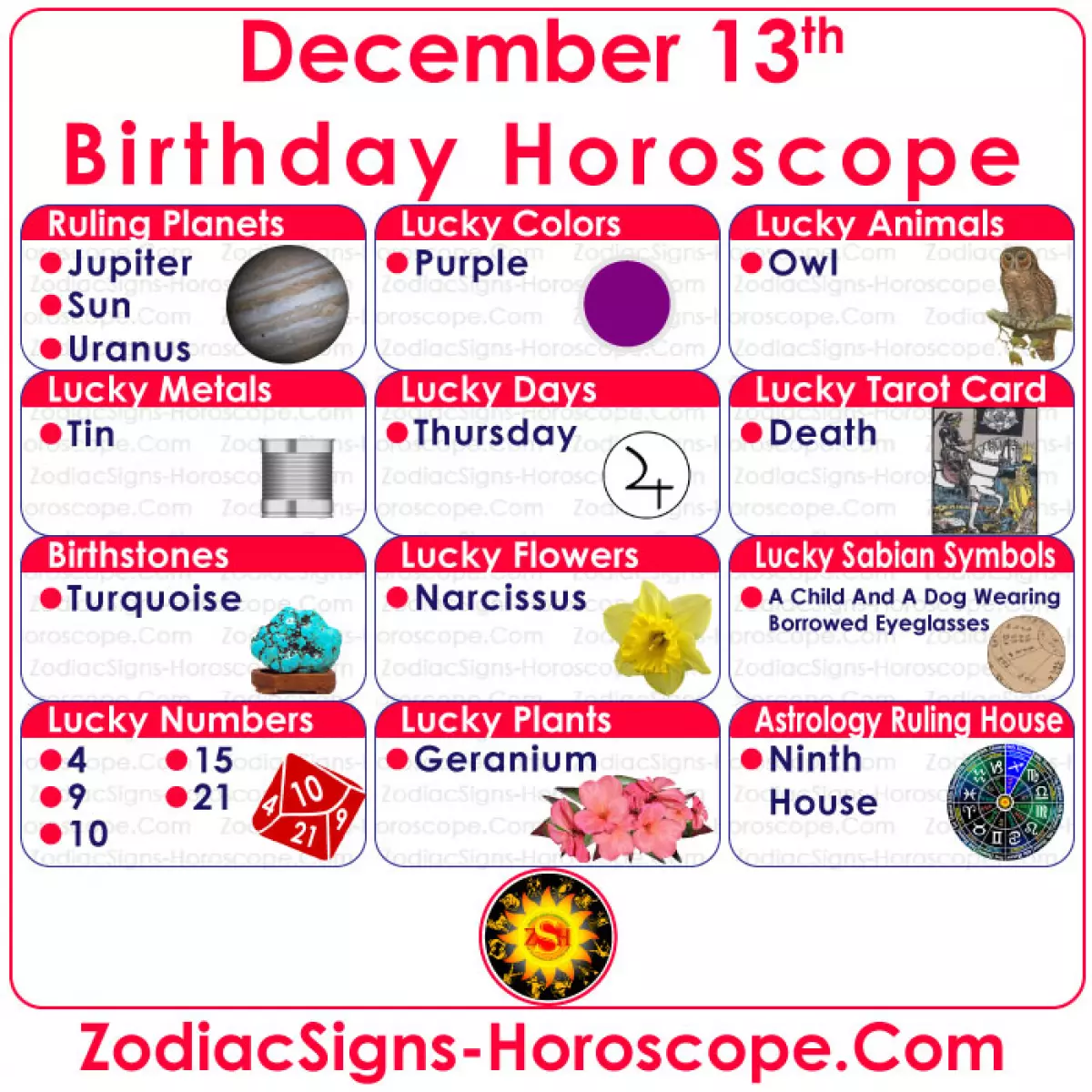 December 13 Zodiac Birthstones, Lucky Numbers, Days, Colors