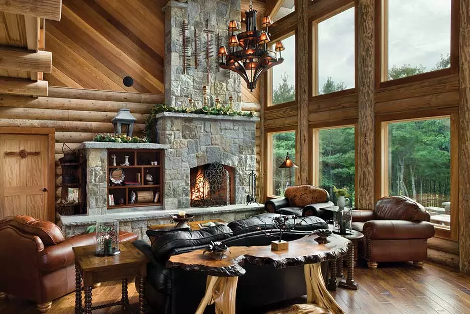 Perfectly symmetrical modern lodge interior (neecaac)