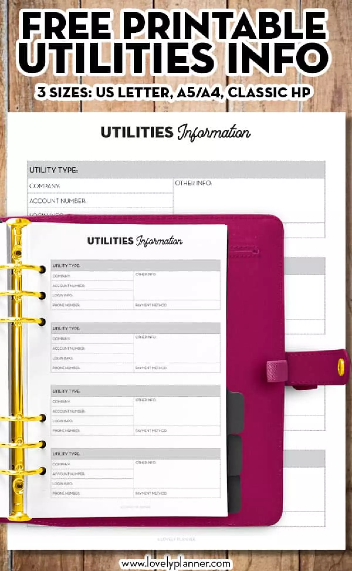 Free Printable Utilities Information Sheet