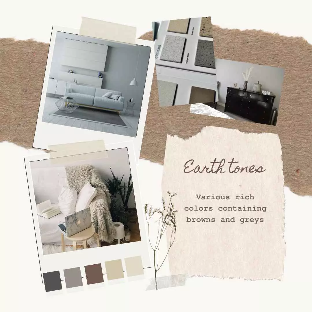 Brown and greys palette for interior design mood board