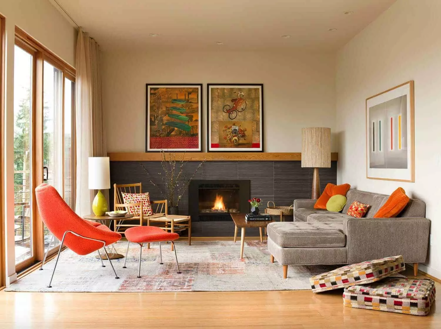 Colorful Mid Century Interior Design Living Room