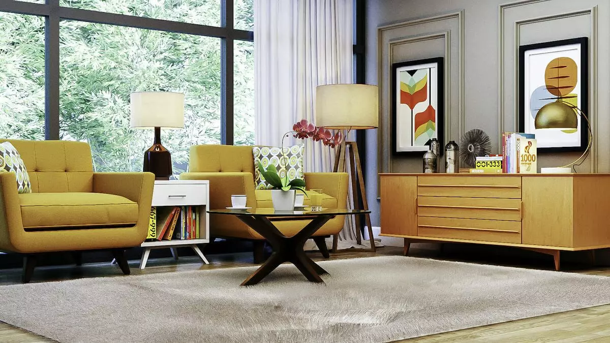 Beautiful furniture in one of the popular mid-century modern interior design styles