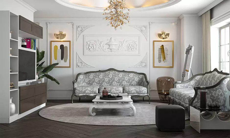 Neoclassical interiors feature lavish accessories