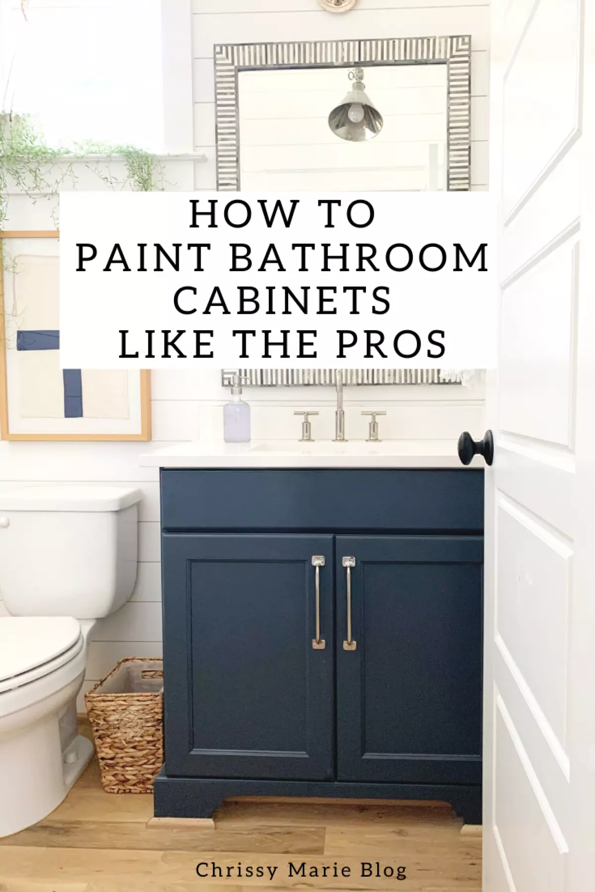 pinterest image that reads how to paint bathroom cabinets like the pros