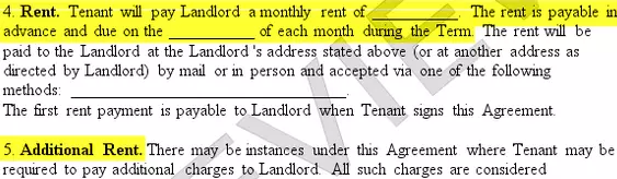 highlighted name section of a lease agreement template