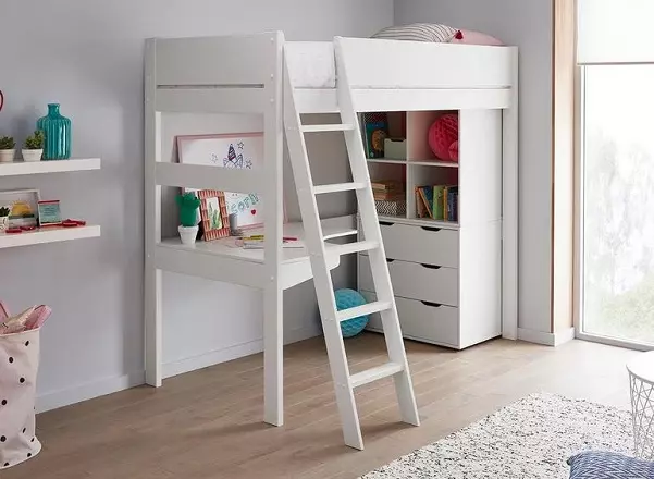 Aurora Grey and White Wooden High Sleeper Frame with Desk