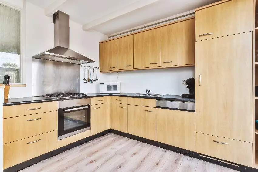 Kitchen interior with plywood cabinets