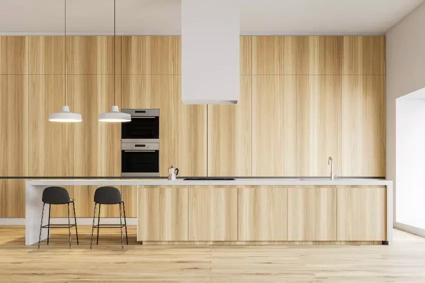 Beautiful kitchen with back veneer plywood cabinets