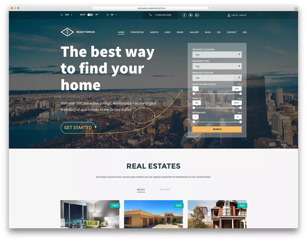 square real estate WordPress theme