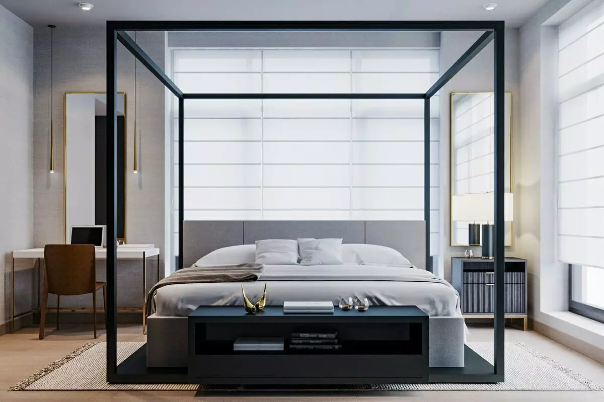 Masculine interior design for a bedroom by Decorilla designer, Lori D.