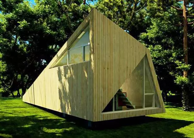 Triangular house design with glass wall