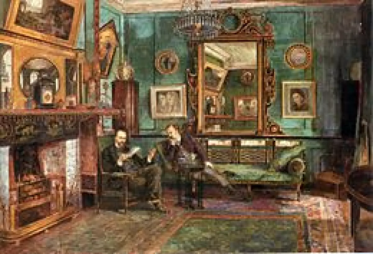 Dante Gabriel Rossetti's drawing room at No. 16 Cheyne Walk, 1882, by Henry Treffry Dunn