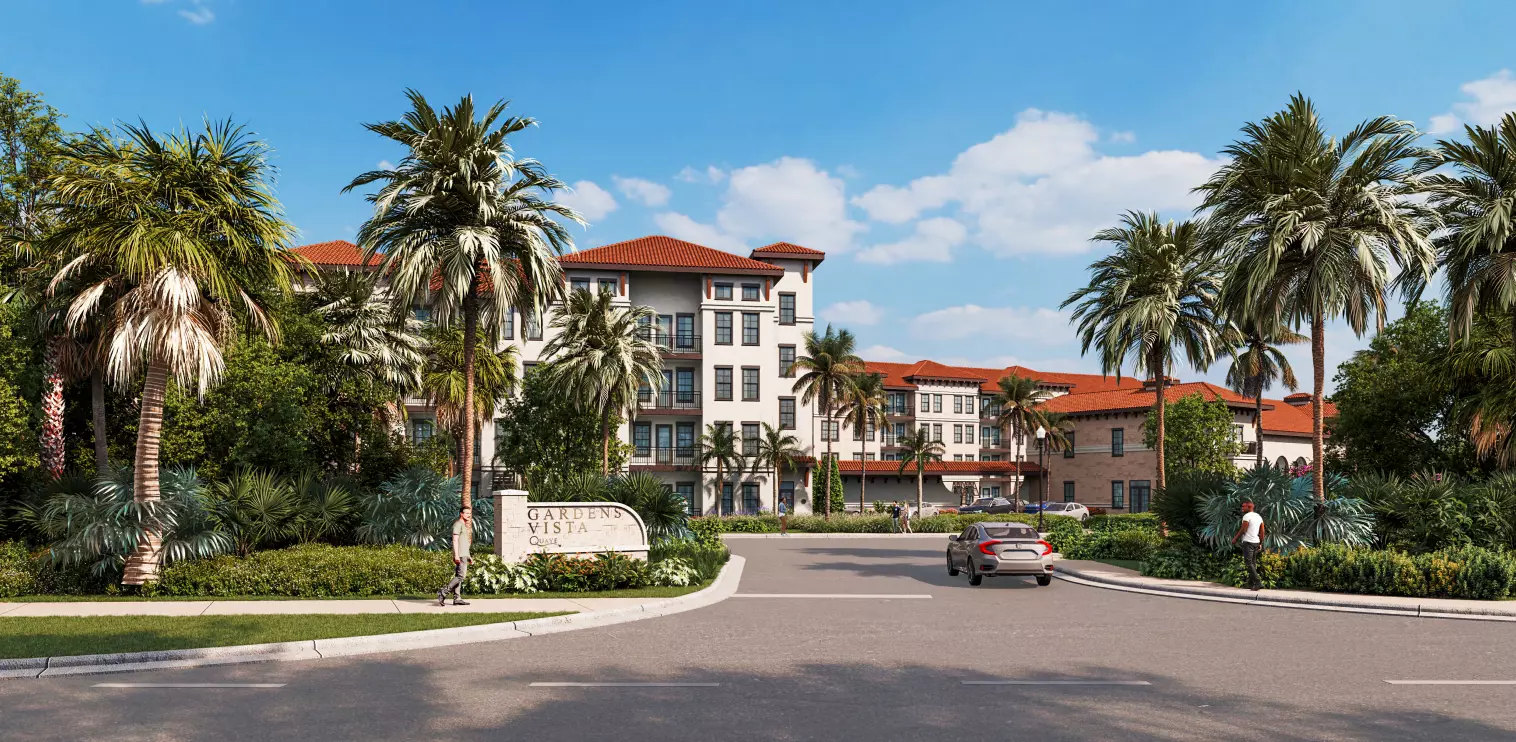 Rendering of a four-story apartment project