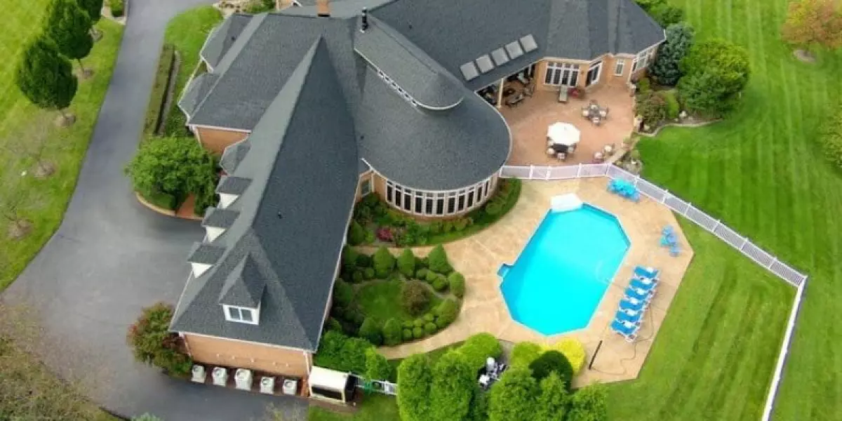 A top-down shot of a house