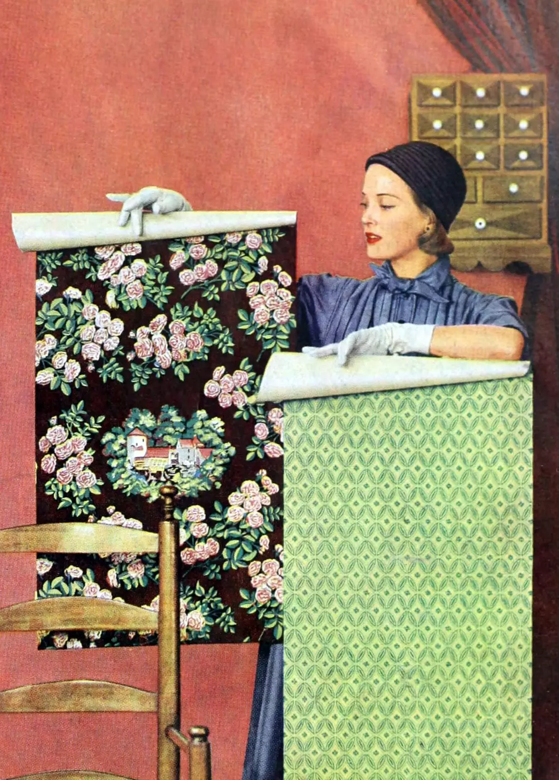 1950s woman with wallpaper styles