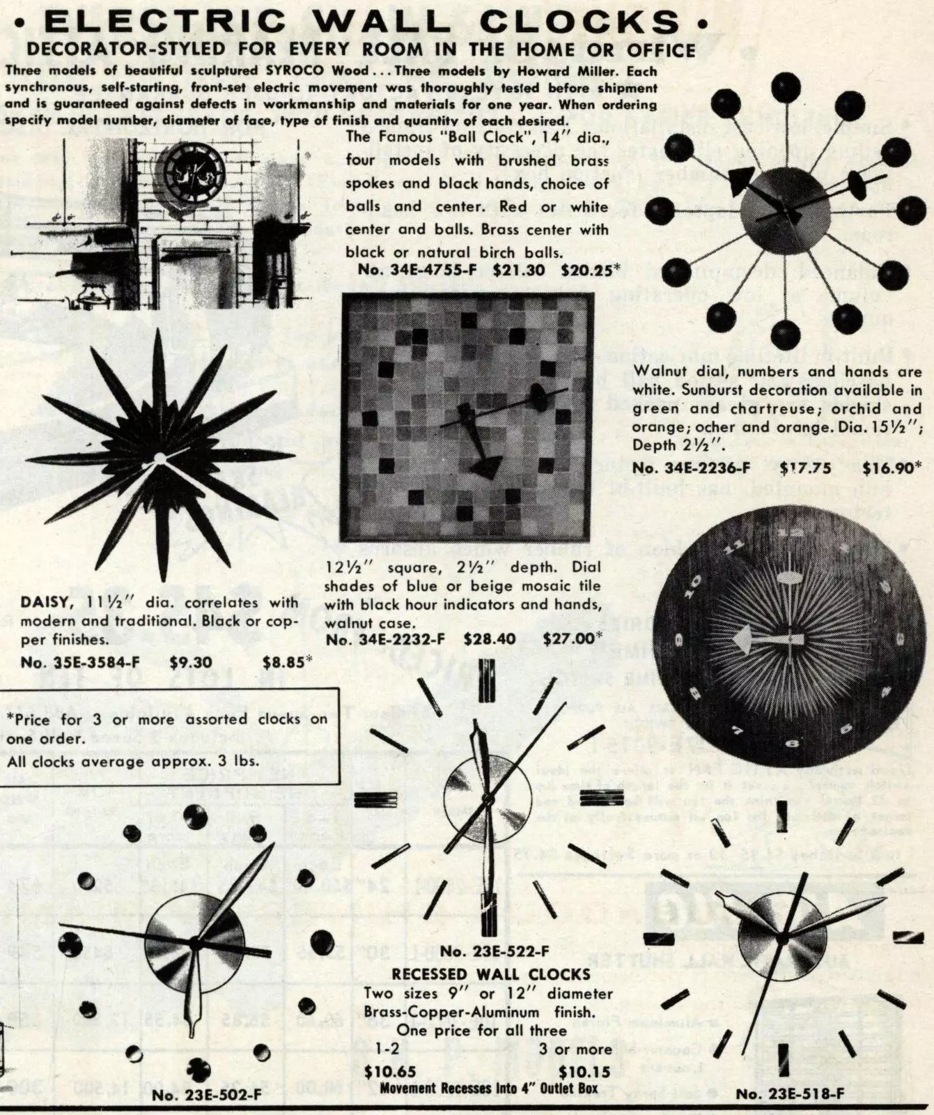 1950s modernist clocks - Howard Miller and other sunburst clocks