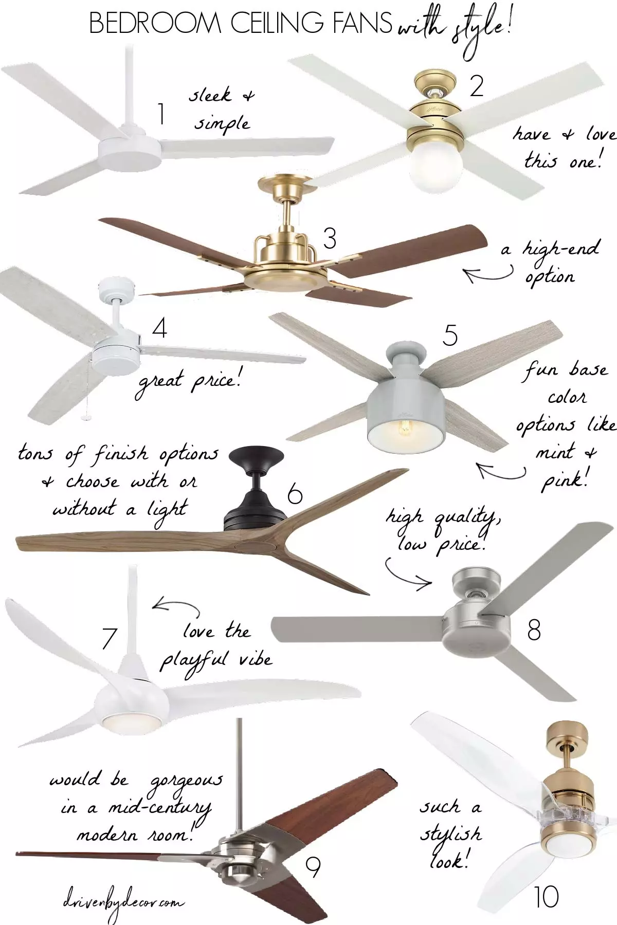 My favorite bedroom ceiling fans - all are so stylish!