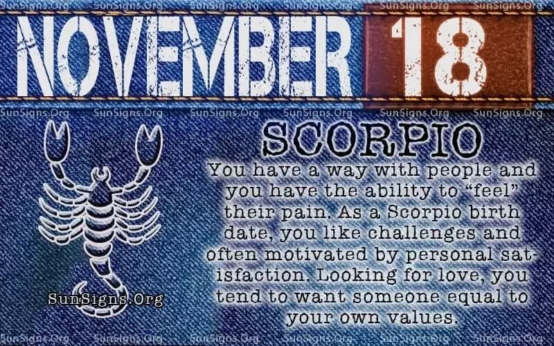 November 18 Scorpio birthday calendar