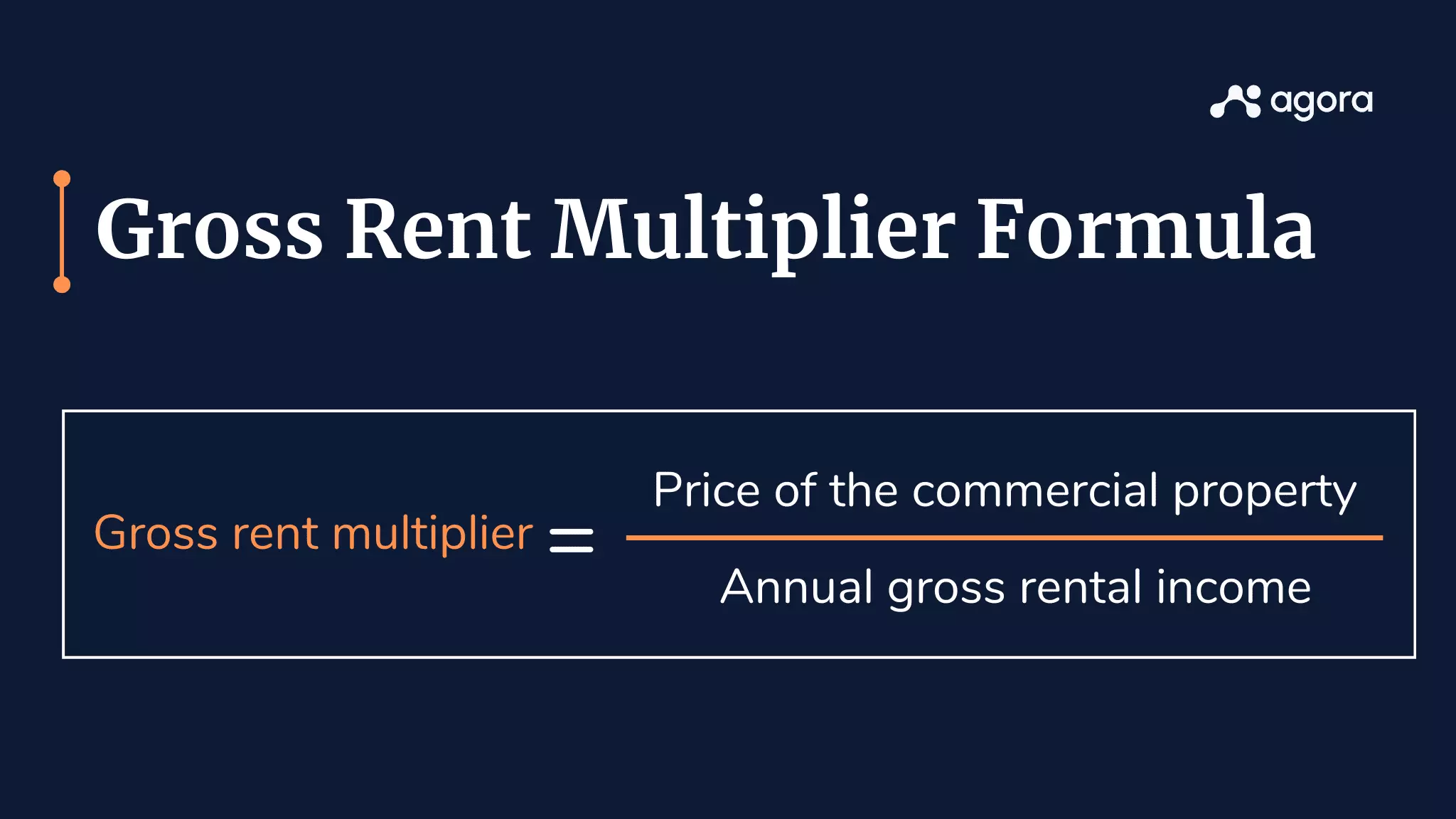 Formula for Gross Rent Multiplier (GRM), calculated by dividing the Market Value by the Gross Rental Income. 