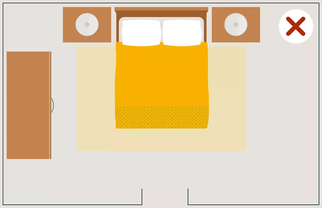 Incorrect Feng Shui bed placement - Bed is directly facing the doorway.